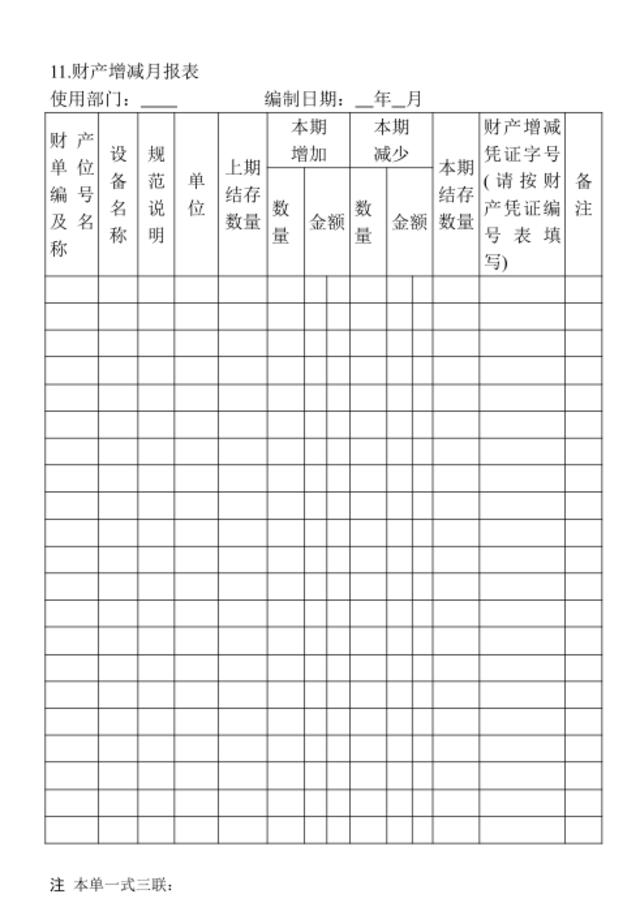 11.财产增减月报表