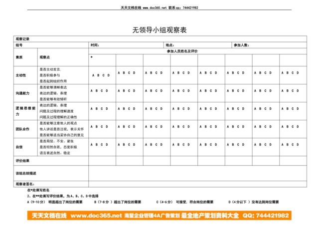 文件3：无领导小组观察表