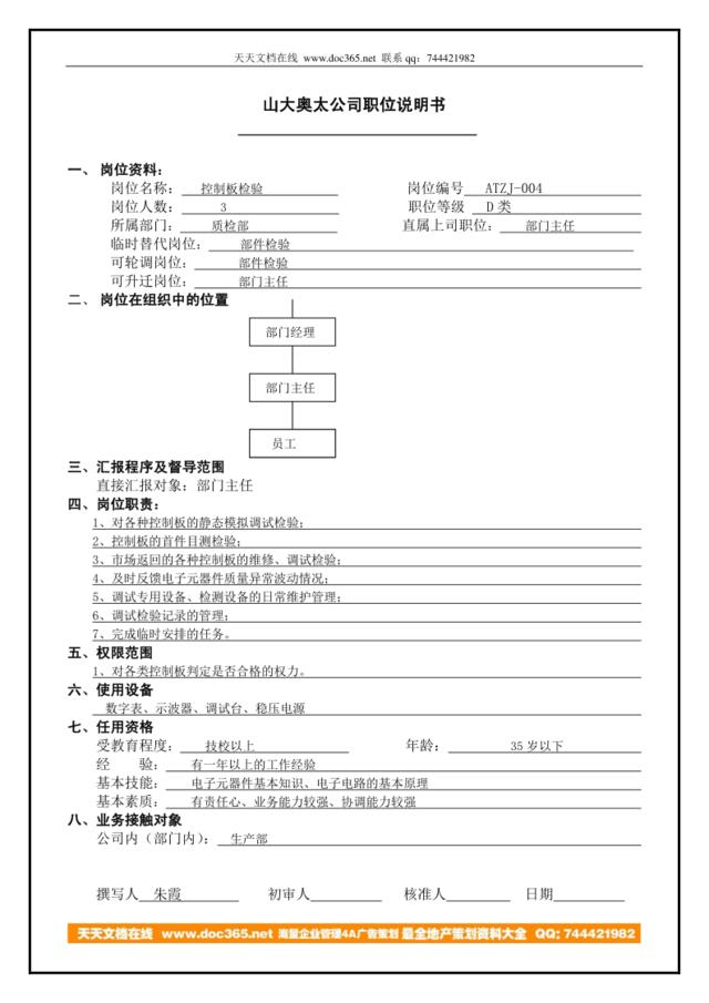 ATZJ-04职位说明书控制板