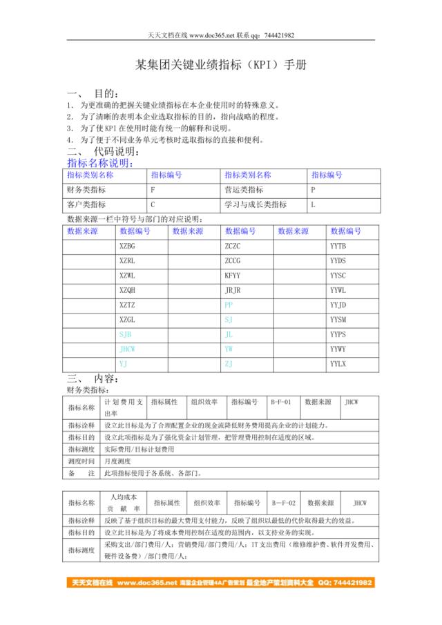 【实例】某集团关键业绩指标（KPI）手册（18页）