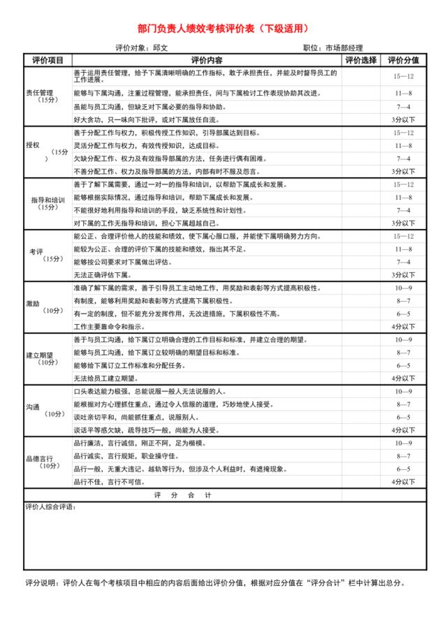 360度考核评价表