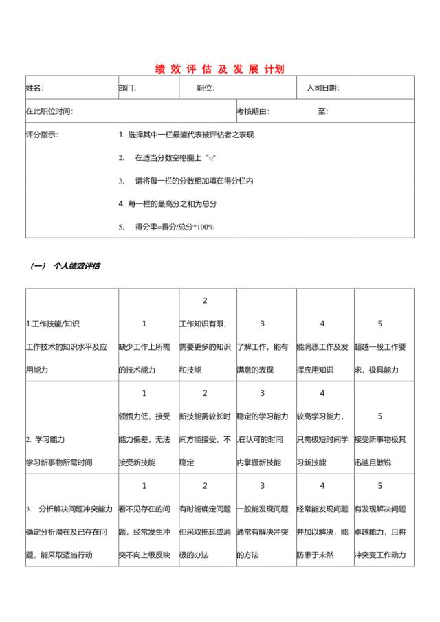 绩效评估及发展计划