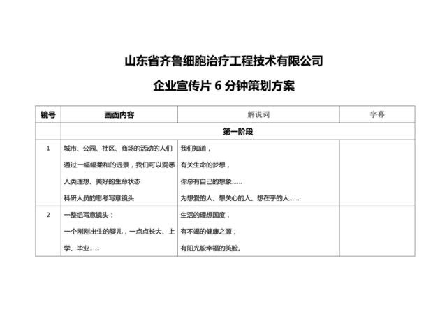 细胞治疗工程技术宣传片脚本