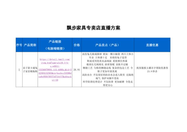 飘步家具专卖店直播策划方案