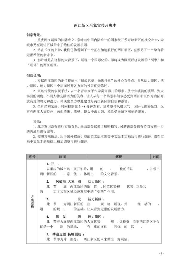 两江新区形象宣传片脚本