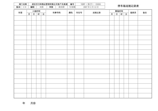 VKWY（客字）-ID301停车场巡视记录表