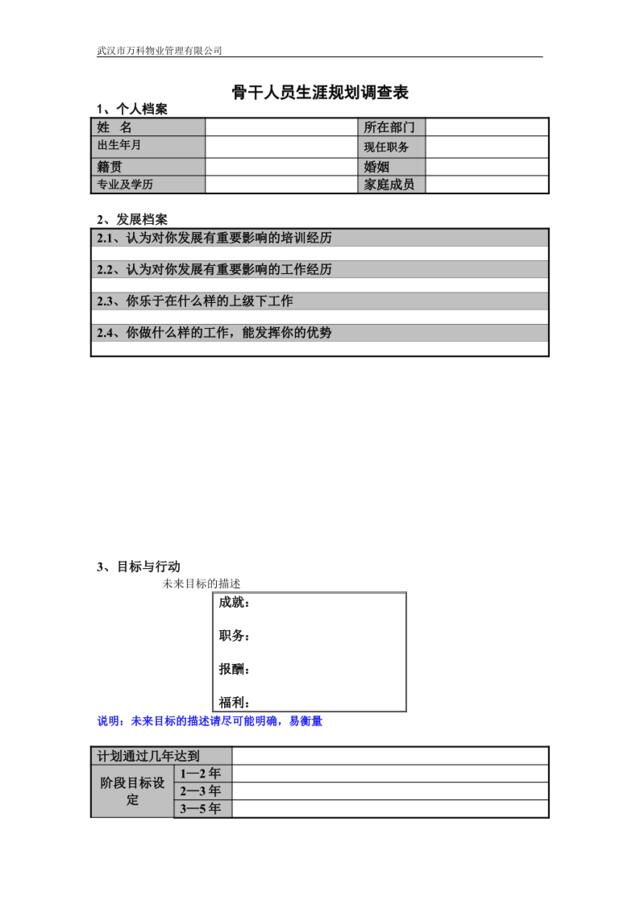 2005-09-26骨干人员生涯规划调查表