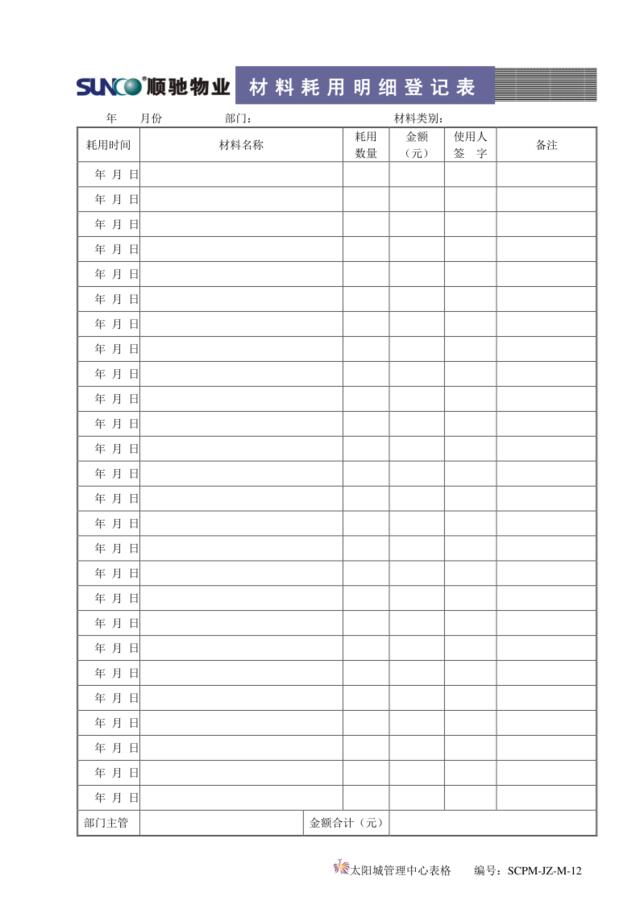 M12材料耗用登记表