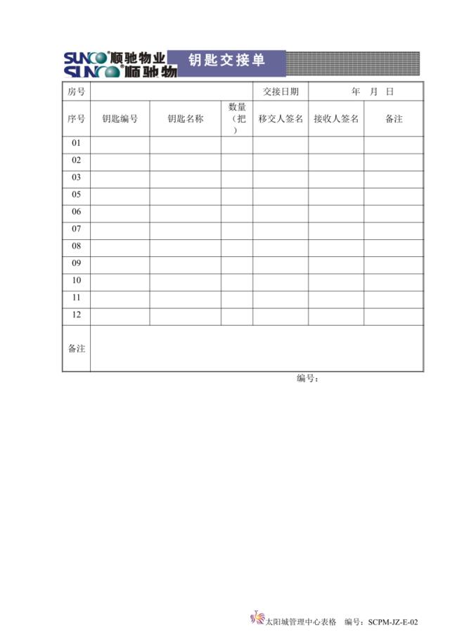 E02钥匙交接单