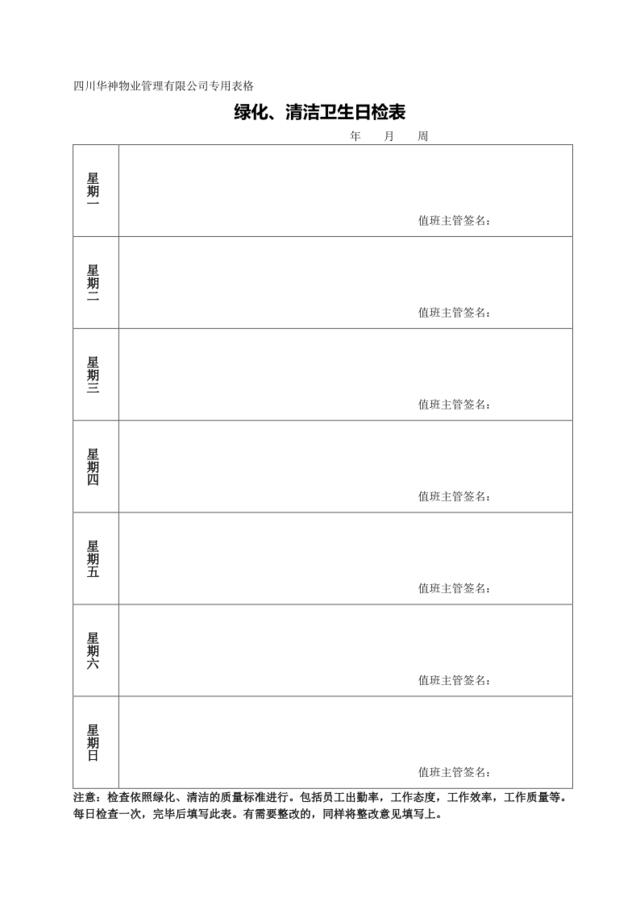 绿化、清洁卫生日检表