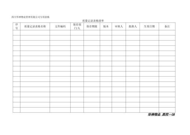 质控记录表格清单