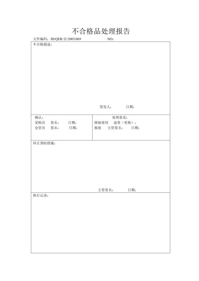 不合格品处理报告