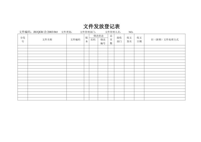 文件发放登记表