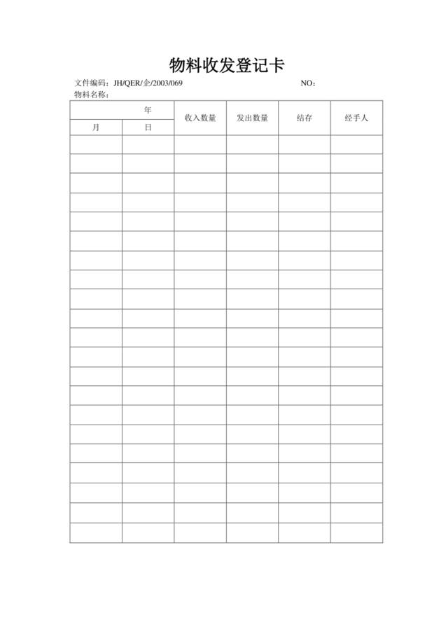 物料收发登记卡