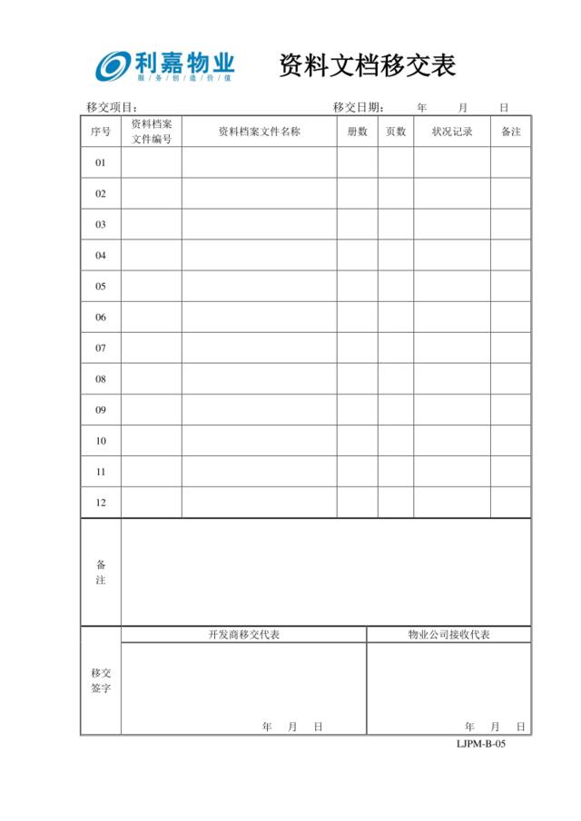 B05资料档案文件移交表