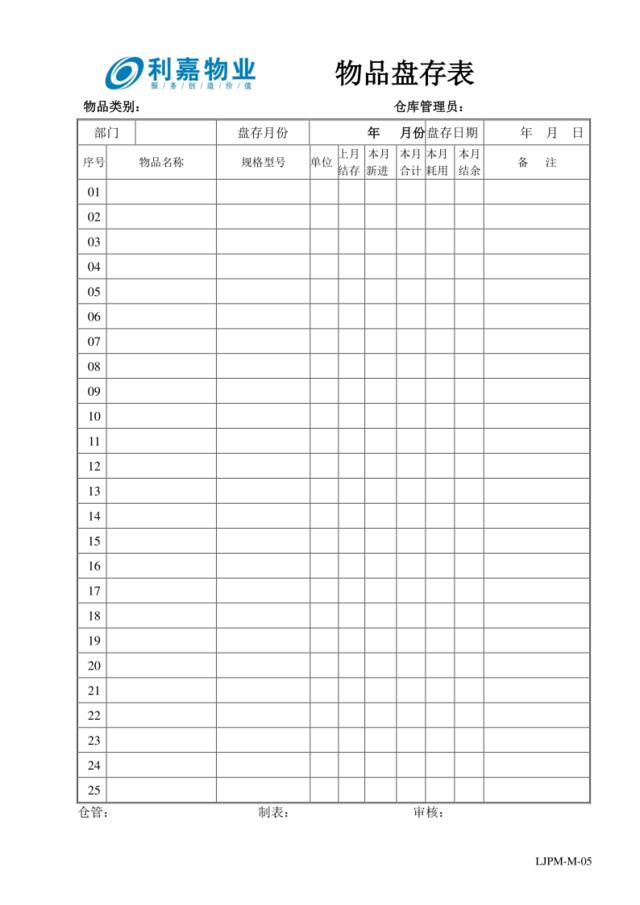 M05物品盘存表