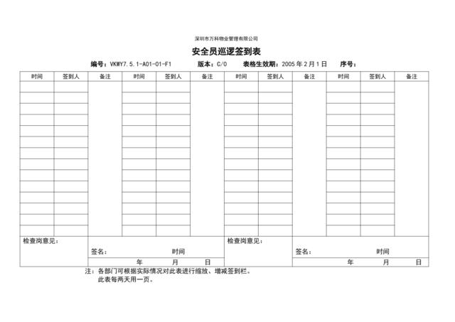 7.5.1-A01-01-F1安全员巡逻签到表