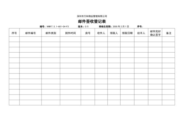 邮件签收登记表