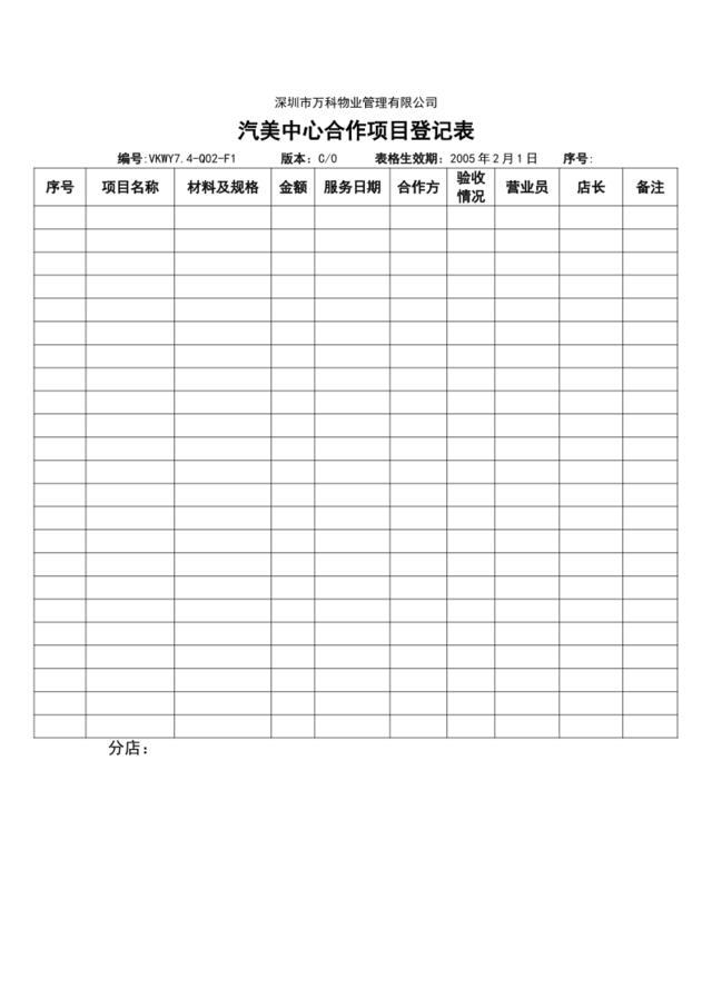 VKWY7.4-Q02-F1汽美中心合作项目登记表