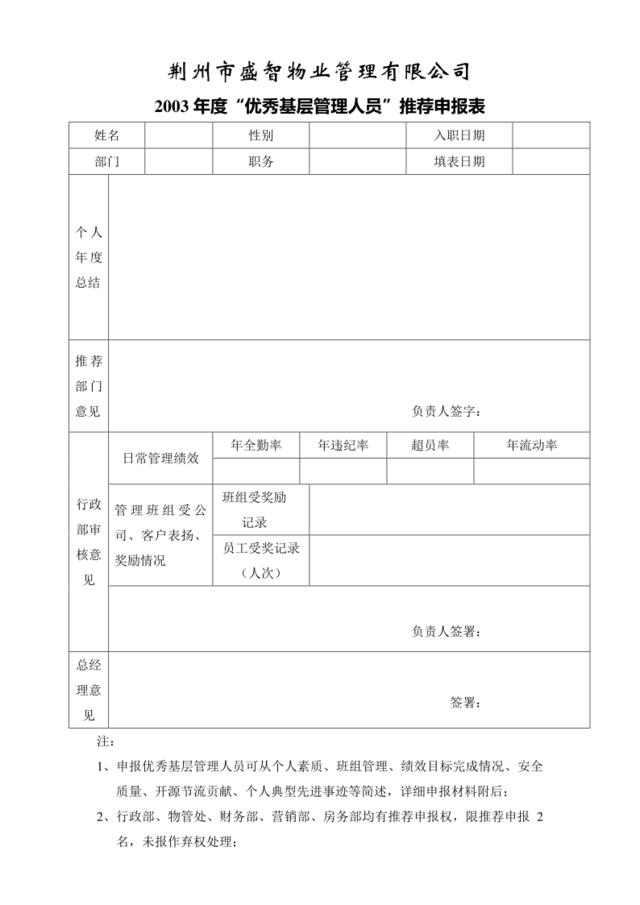 年度优秀个人申报表