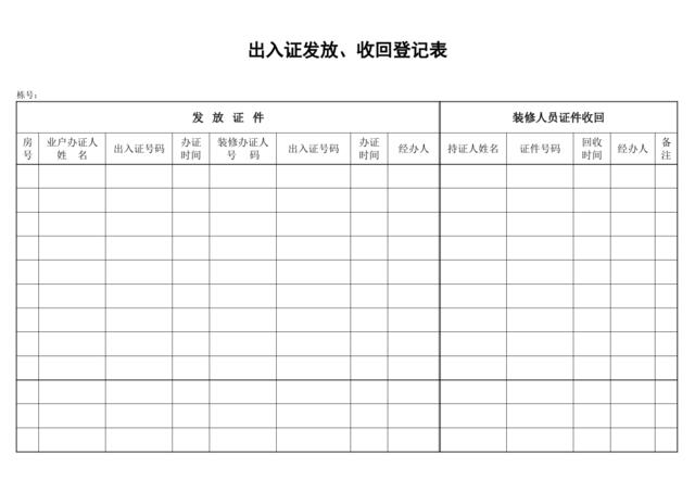 出入证发放、收回登记表