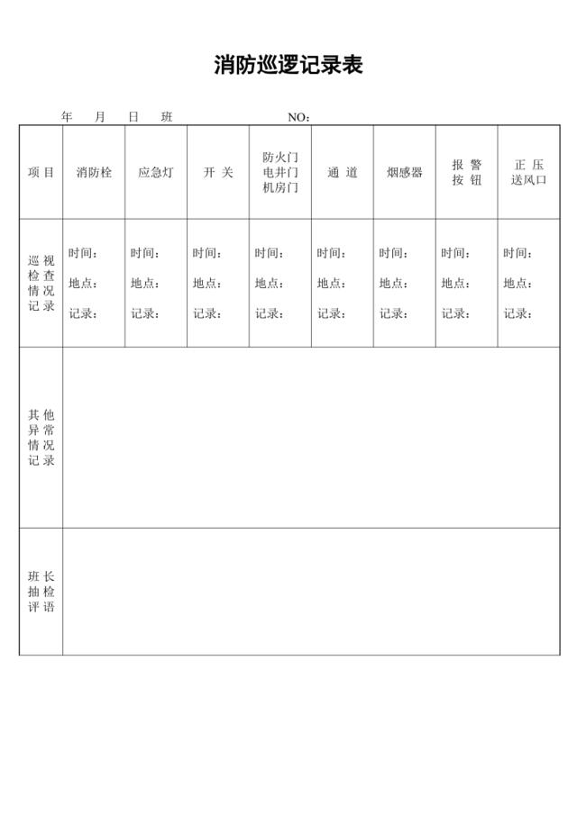 消防巡逻记录表