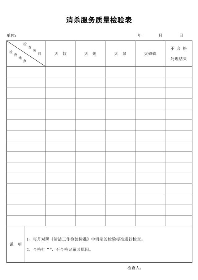 消杀服务质量检验表