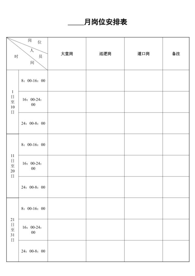 月岗位安排表