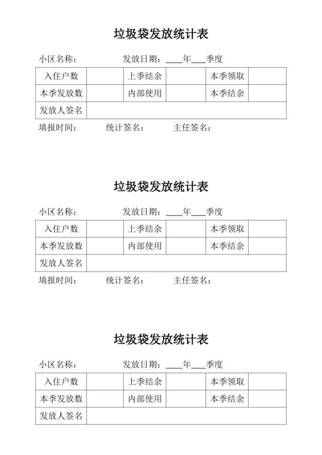 垃圾袋发放统计表