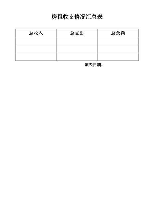 房租收支情况汇总表