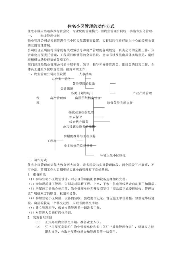 住宅小区管理的作方式