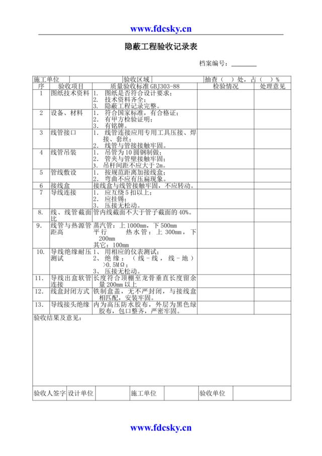 隐蔽工程验收记录表