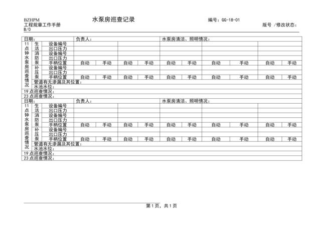 GG18-01水泵房巡查记录