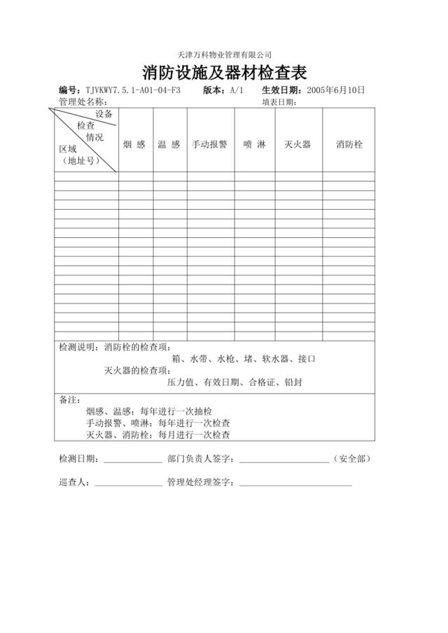 消防设施及器材检查记录表