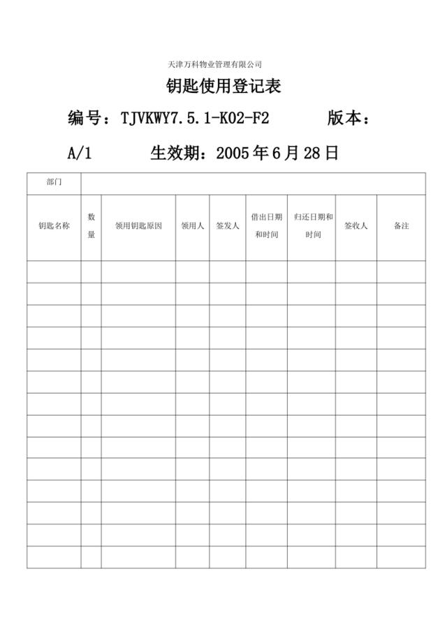 7.5.1-K02-F2钥匙使用登记表