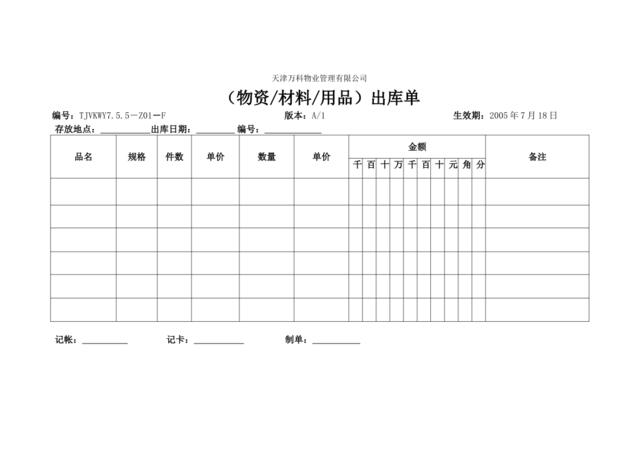 7.5.5-Z01-F3(物资、材料、用品)出库单