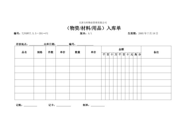 7.5.5-Z01-F2(物资、材料、用品)入库单