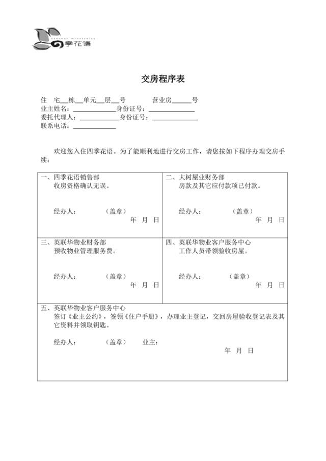 交房程序表