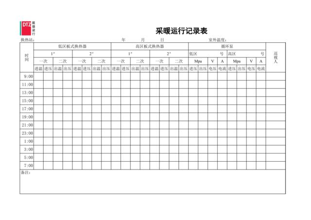 采暖运行记录表