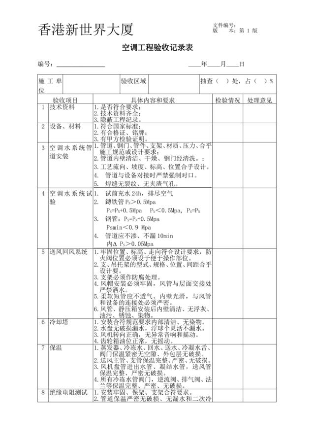 空调工程验收记录表