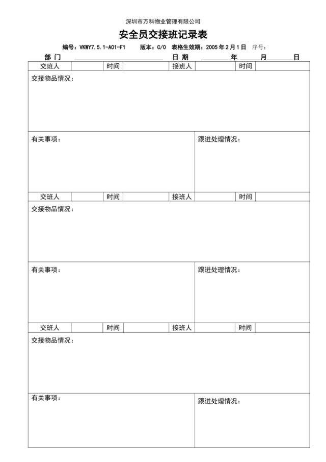 7.5.1-A01-F1安全员交接班记录表