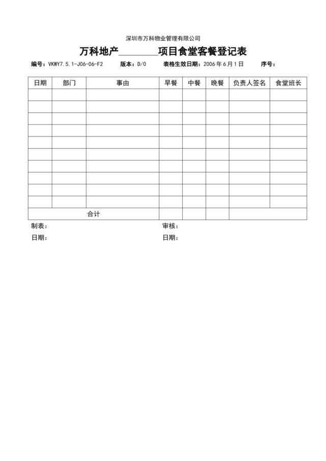 7.5.1-J06-06-F2食堂客餐登记表