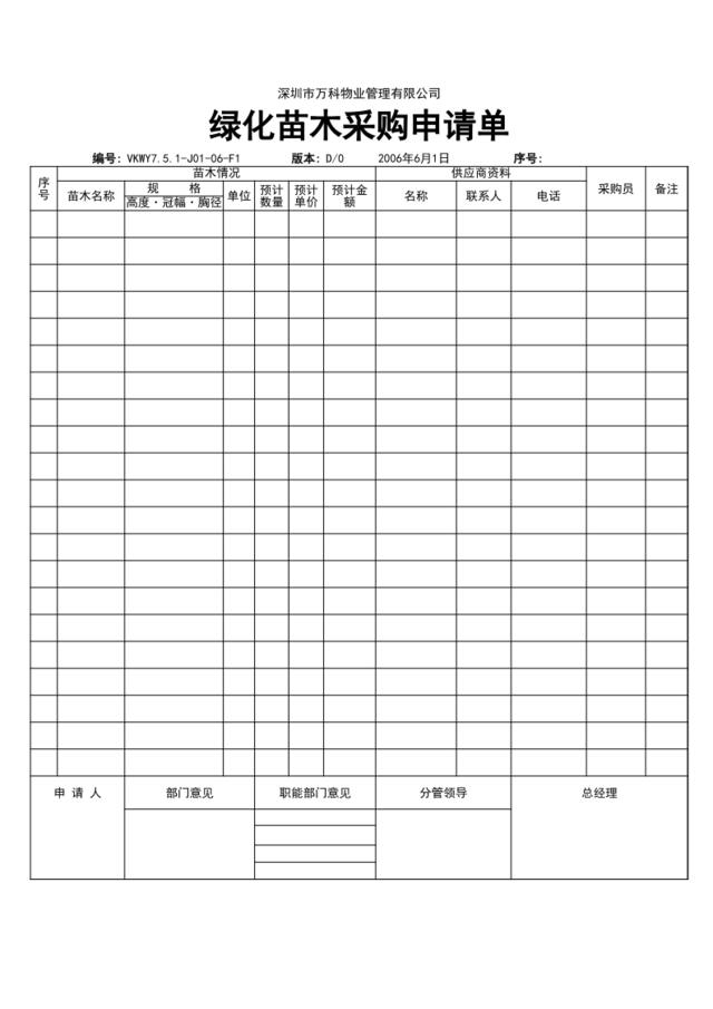 7.5.1-J01-06-F1绿化苗木采购申请单