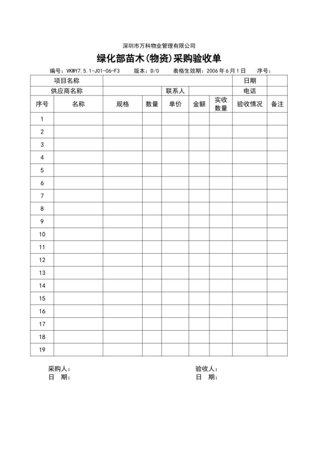 7.5.1-J01-06-F2绿化部苗木(物资)采购验收单