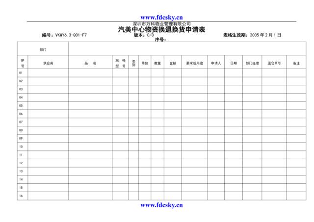 VKWY6.3-Q01-F7汽美中心换退货申请表