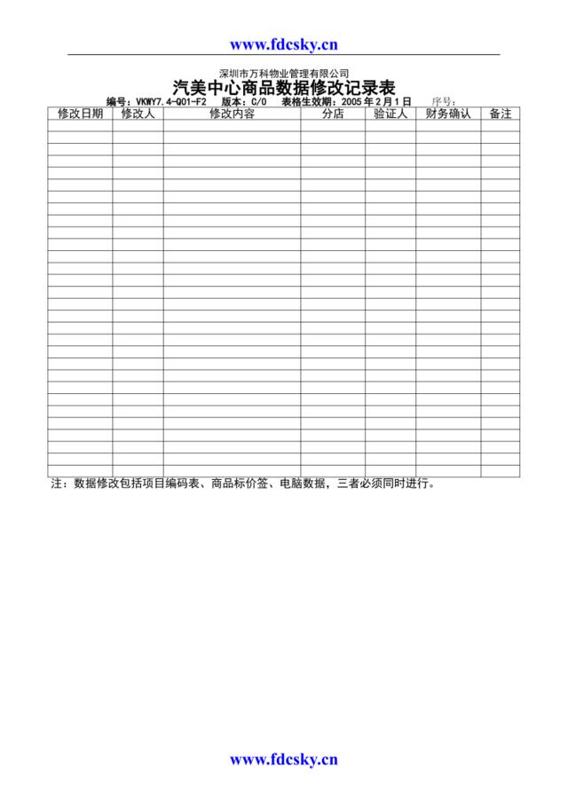 VKWY7.4-Q01-F2汽美中心商品数据修改记录表