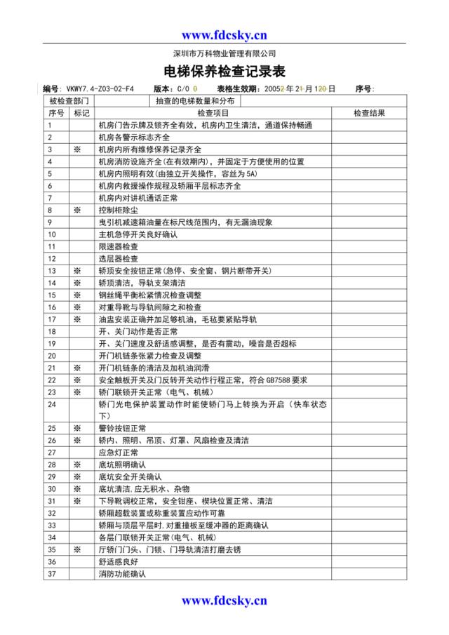 7.4-Z03-02-F4电梯保养检查记录表
