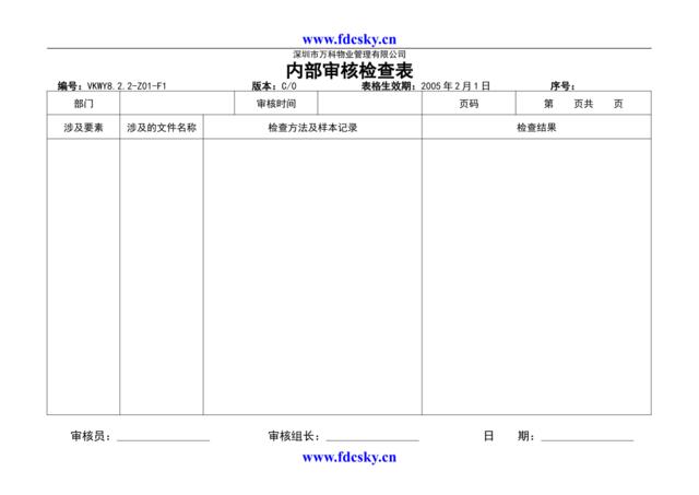 8.2.2-Z01-F1内部审核检查表