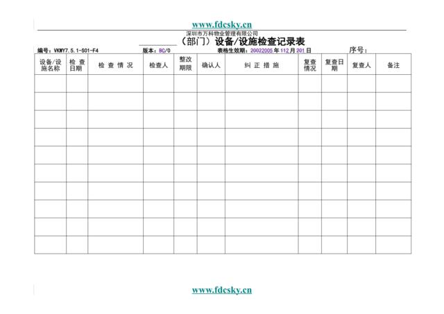 VKWY7.5.1-S01-F4设备设施检查记录表