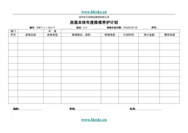 VKWY7.5.1-S02-F1《房屋本体年度维修养护计划》